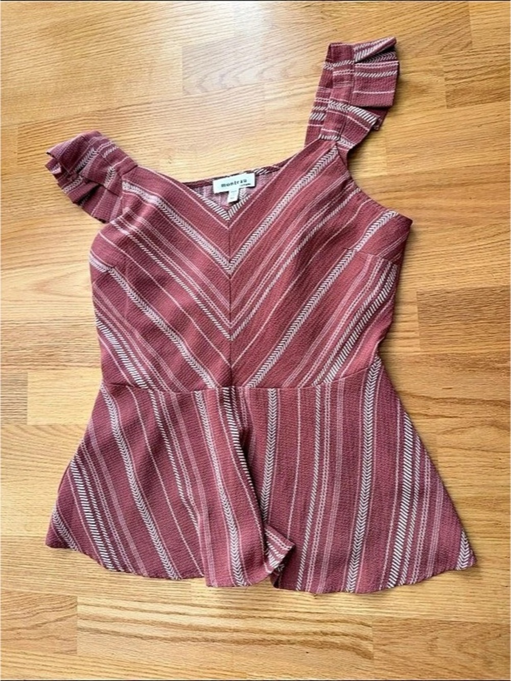 mont eau Striped Off-Shoulder Top in Pink Size Medium